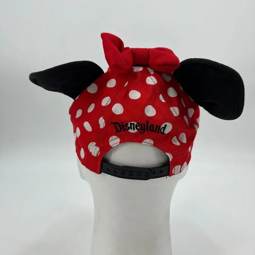 Disney Minnie Mouse Cap Girls One Size Red Polka Dot Ears Bow Snapback Baseball